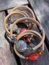 Load image into Gallery viewer, "Capri" glass wrap bracelet (with leather band)