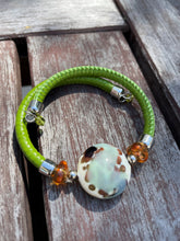 Load image into Gallery viewer, "Capri" glass wrap bracelet (with leather band)