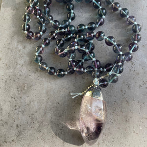 Deep Rainbow Flourite and Amethyst Mala