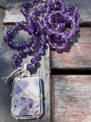 comotocapri amethyst pendant wrapped mala necklace como to capri hand knotted purple