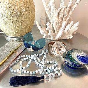 aquamarine mala necklace como to capri comotocapri crystal accent stones navy blue tassel meditation