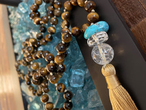 Turquoise Mala - mala necklace - tiger's eye - como to capri - yoga - meditation - crystal healing
