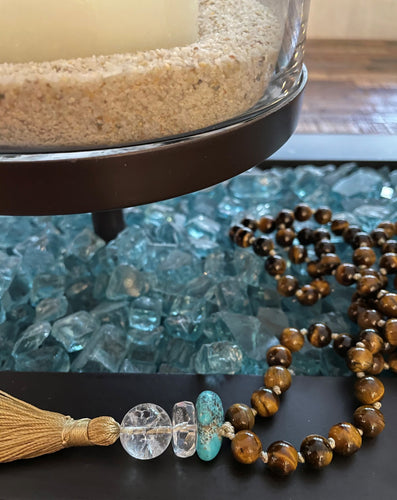 Turquoise Mala - mala necklace - tiger's eye - como to capri - yoga - meditation - crystal healing