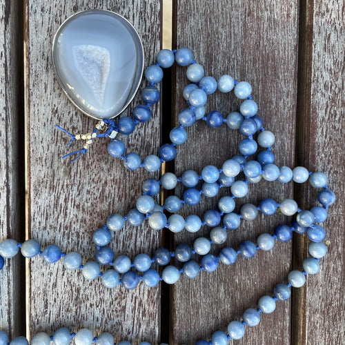 druzy - agate - geode - blue - aventurine - mala necklace - comotocapri - como to capri - earth elements