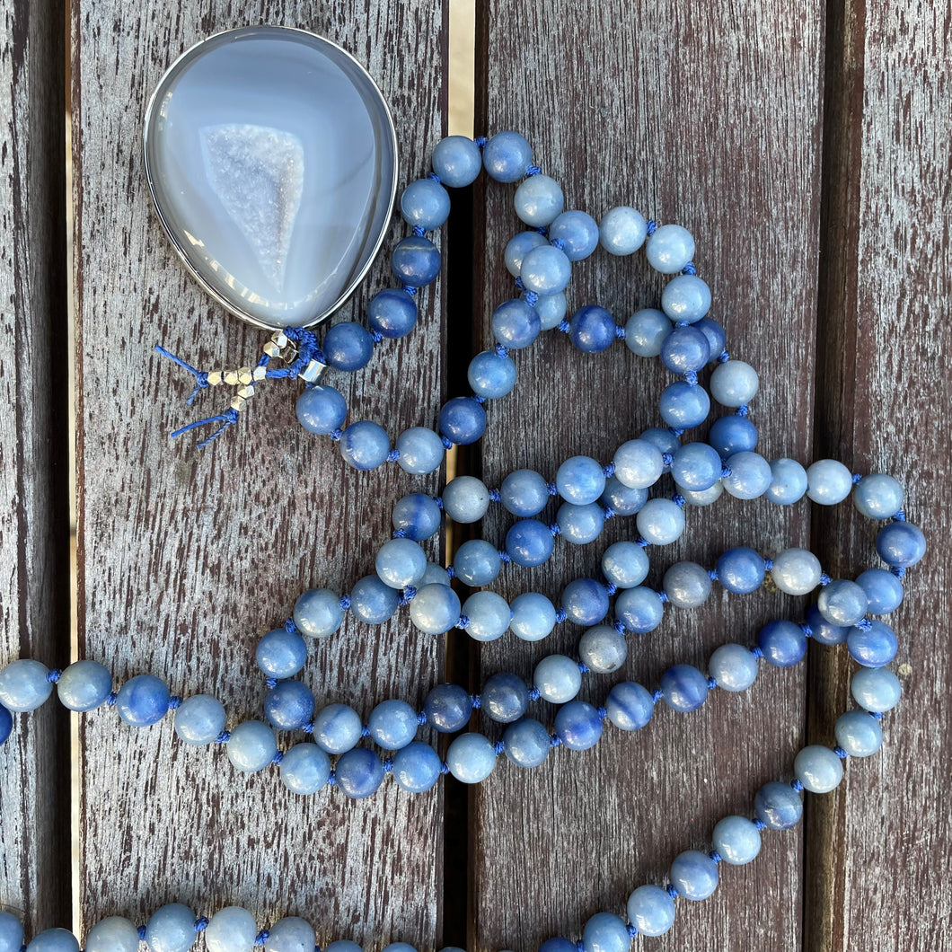 druzy - agate - geode - blue - aventurine - mala necklace - comotocapri - como to capri - earth elements