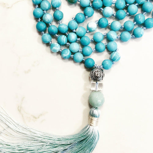 Blue Quartz Mala-mala necklace-Como To Capri-mala beads-yoga