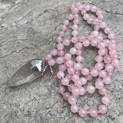 rose quartz crystal pendant comotocapri como to capri pink mala necklace crystal vortex