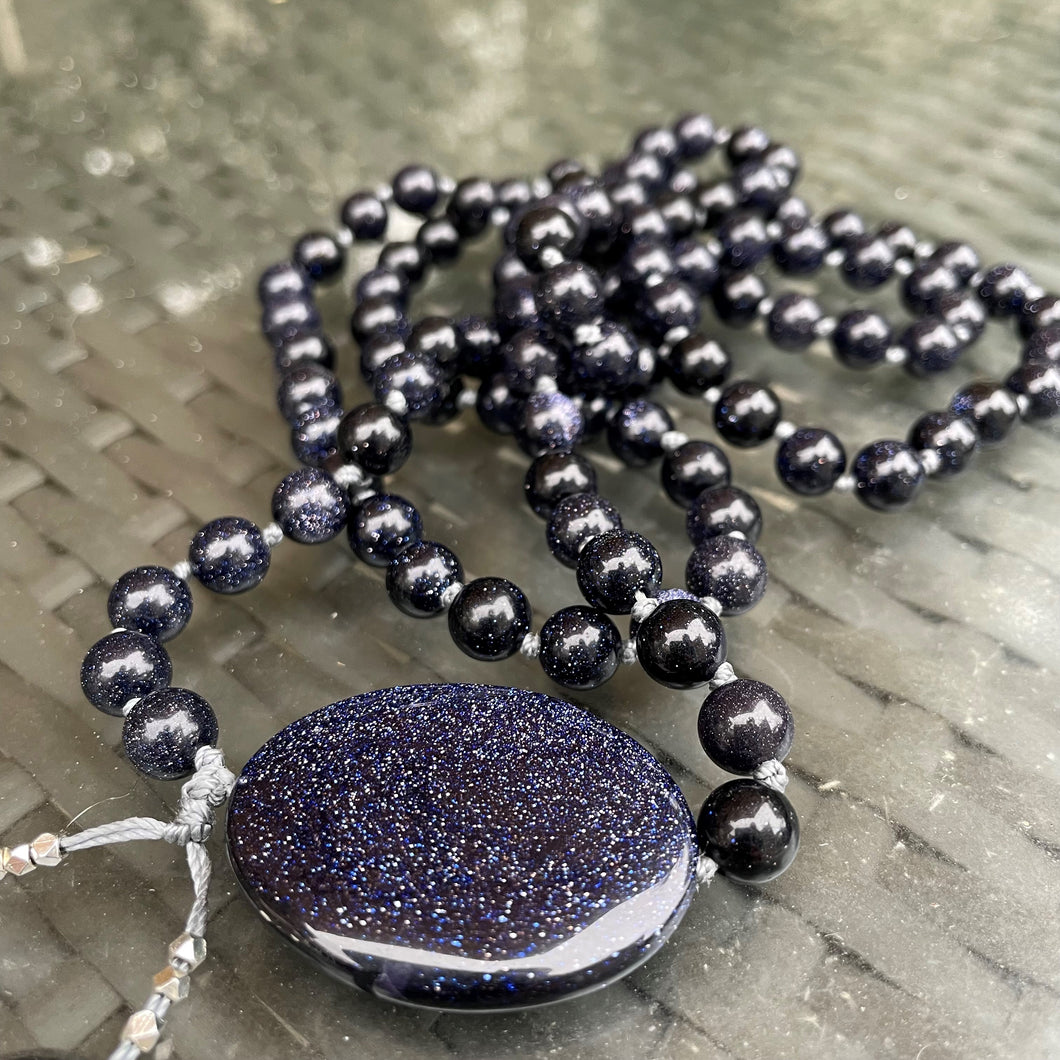 goldstone - comotocapri - como to capri - mala necklace - blue - purple - black