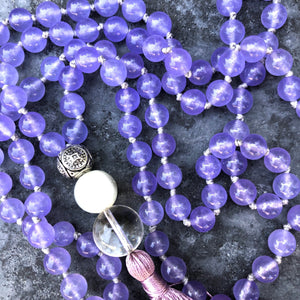 Purple Chalcedony Mala (with white glass accent)-mala necklace-Como To Capri-mala beads-yoga