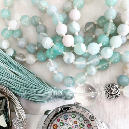 Blue Agate Mala-mala necklace-Como To Capri-mala beads-yoga