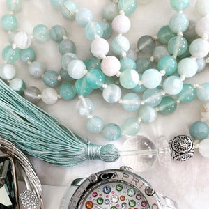 Blue Agate Mala-mala necklace-Como To Capri-mala beads-yoga