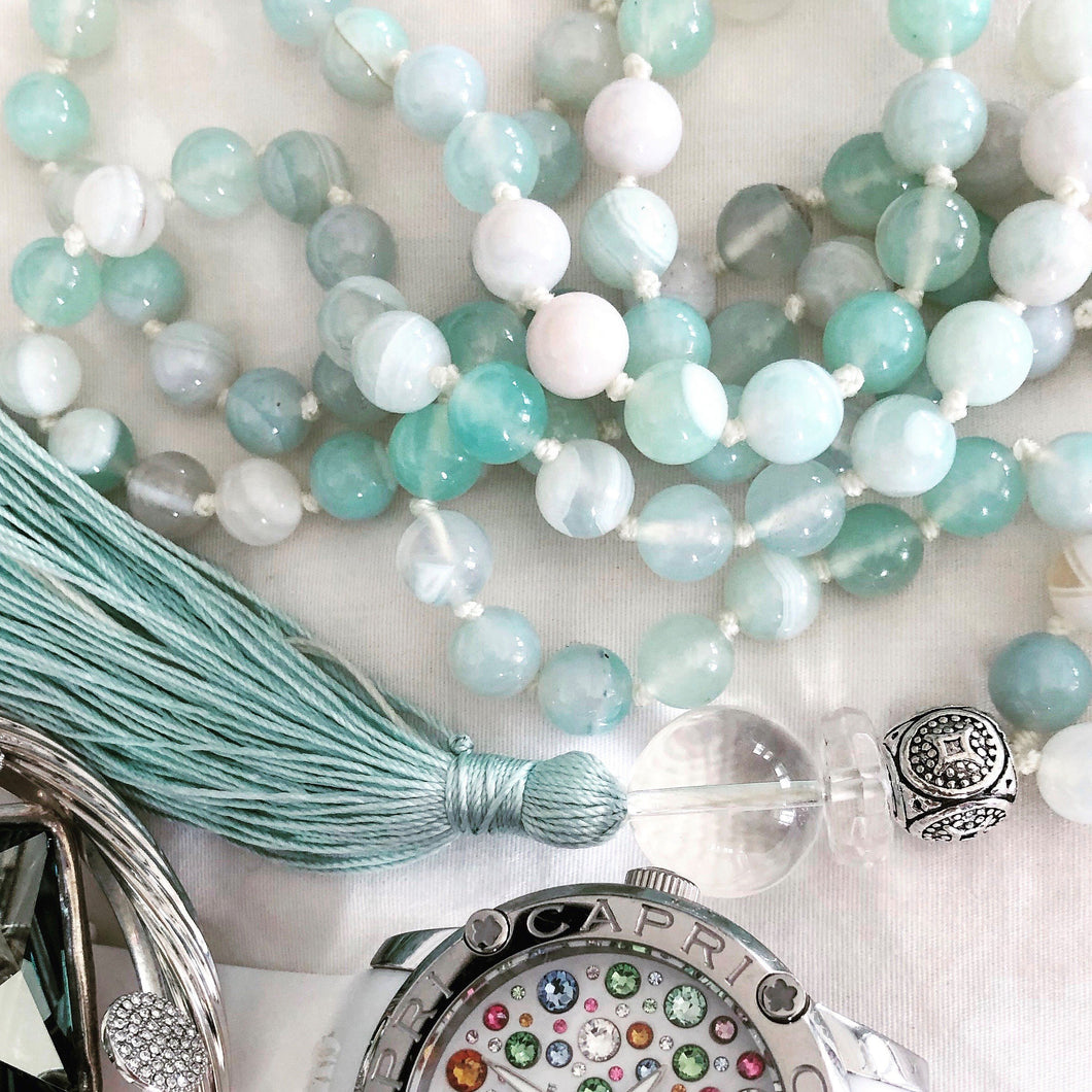 Blue Agate Mala-mala necklace-Como To Capri-mala beads-yoga