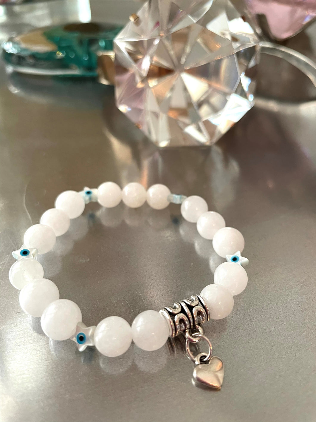 comotocapri mala bracelet white jade mother of pearl silver charm heart